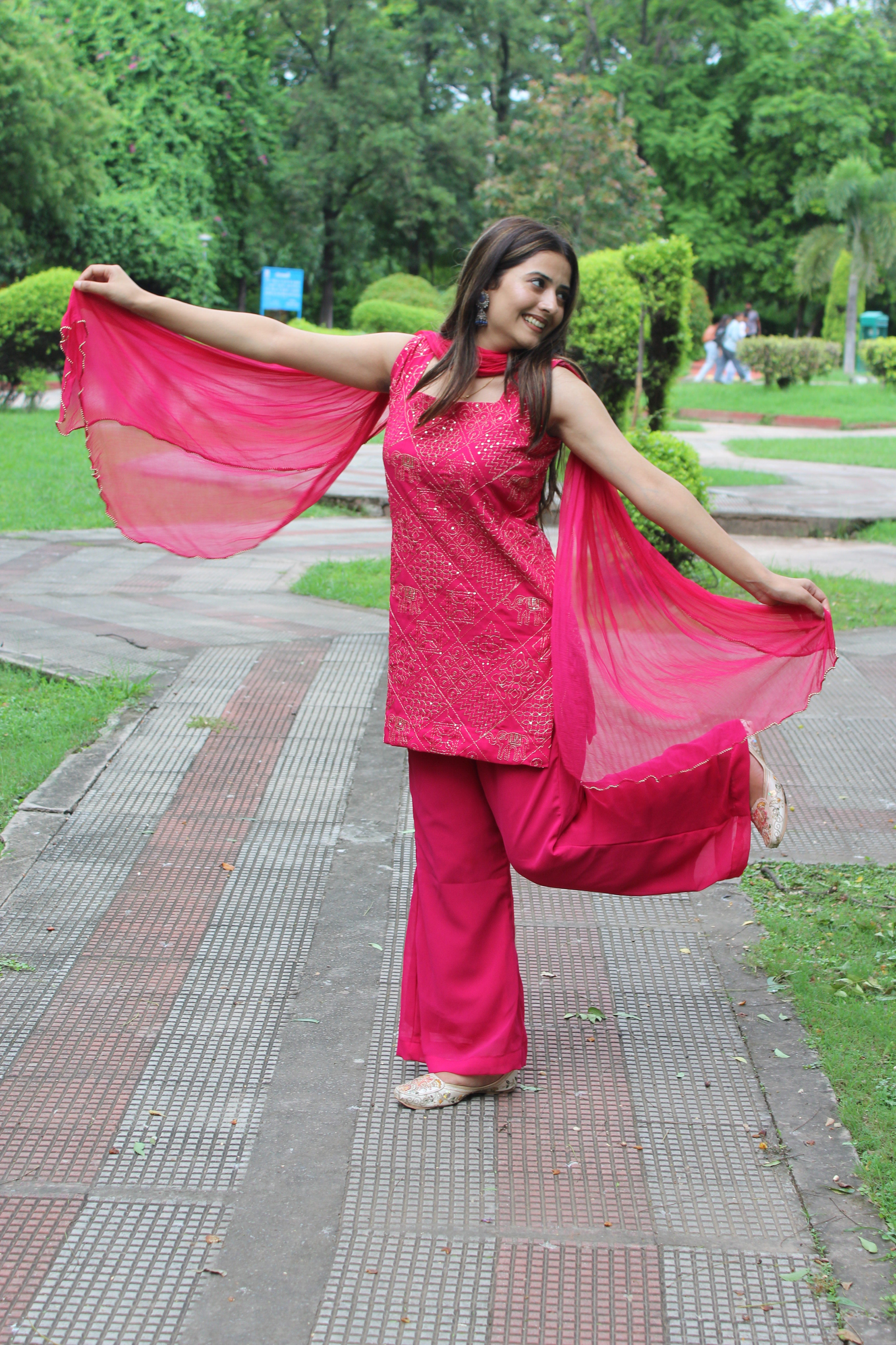 georgette fabric Parallel Suit with Dupatta