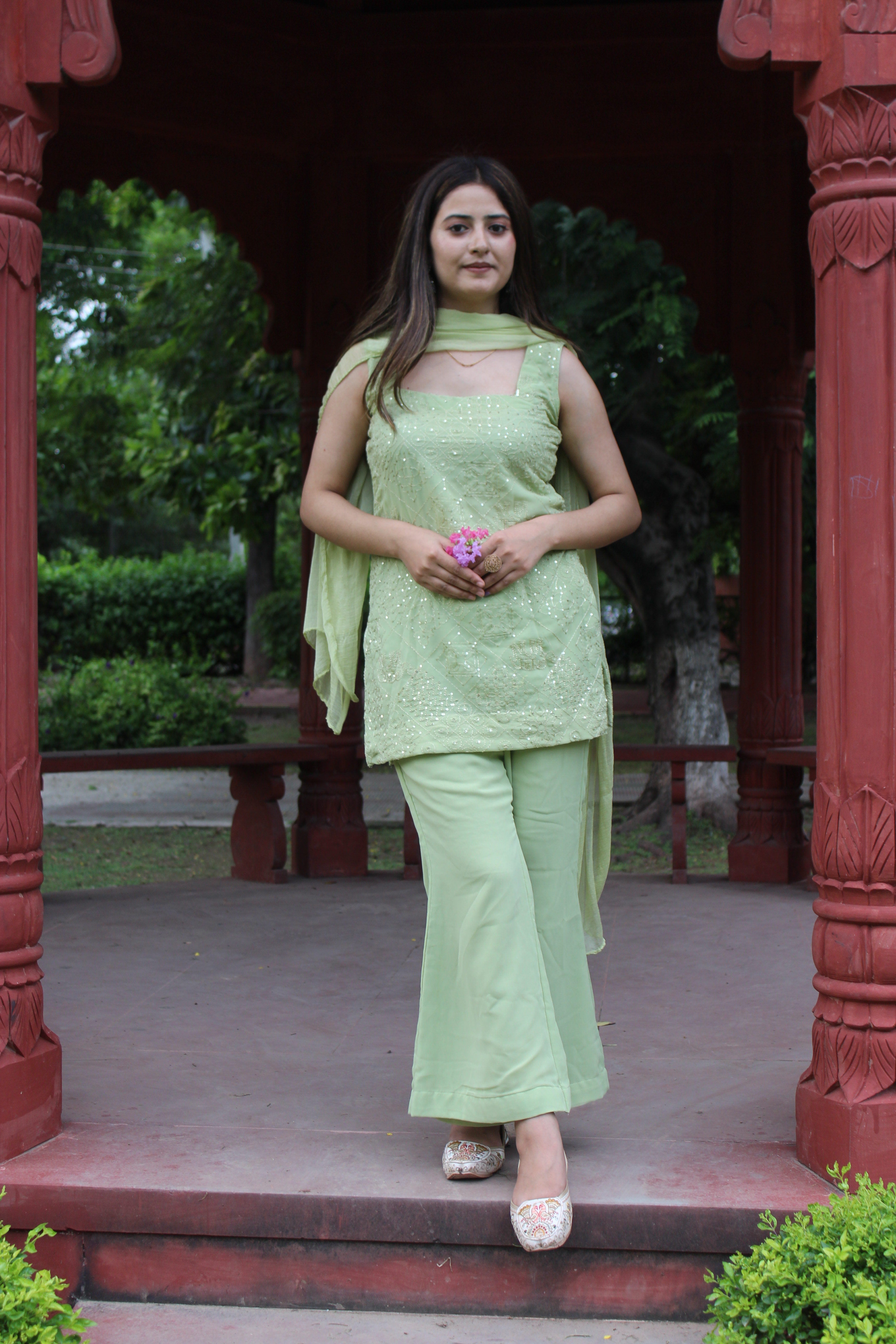 Green Parallel Suit with Dupatta