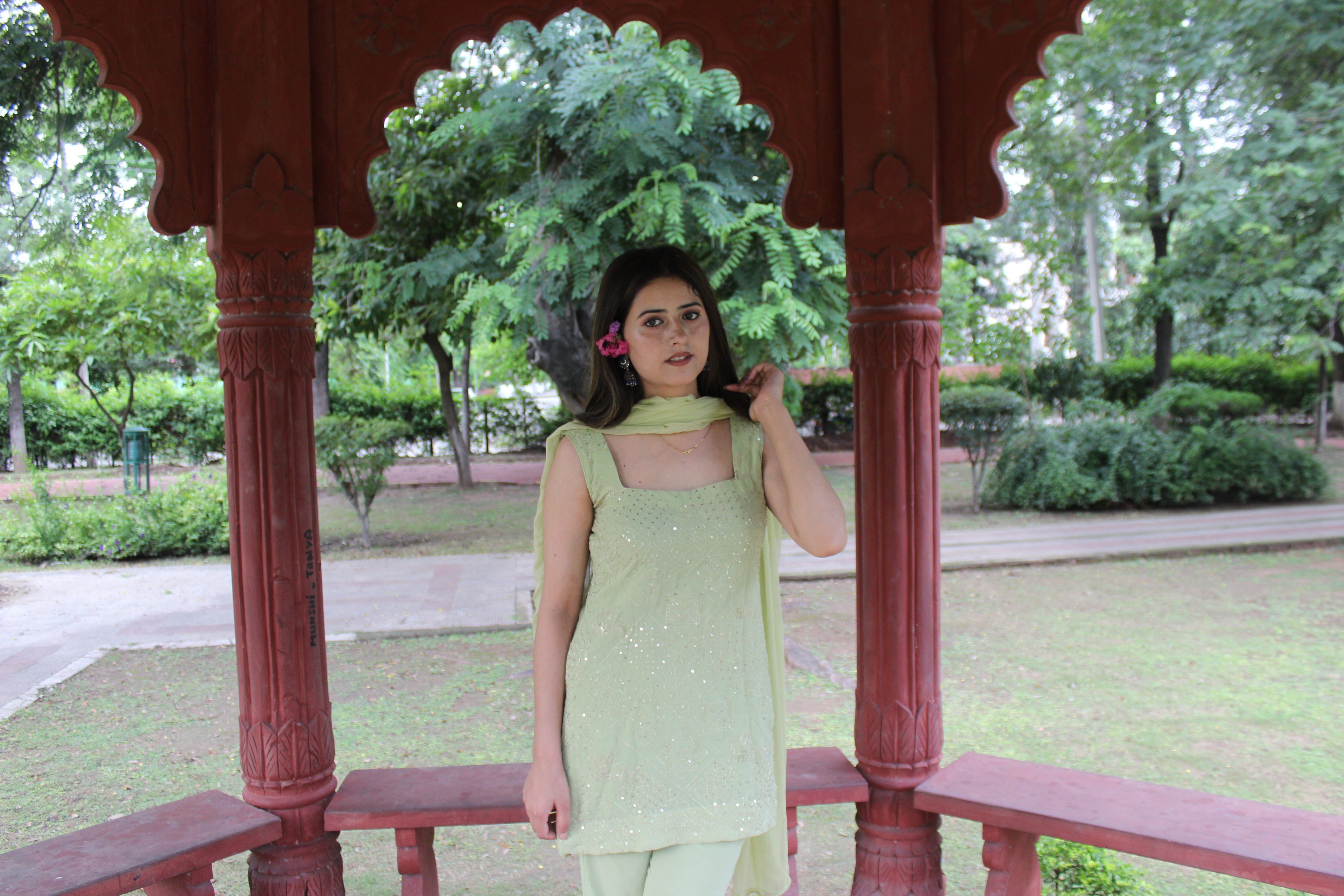 Green Parallel Suit with Dupatta