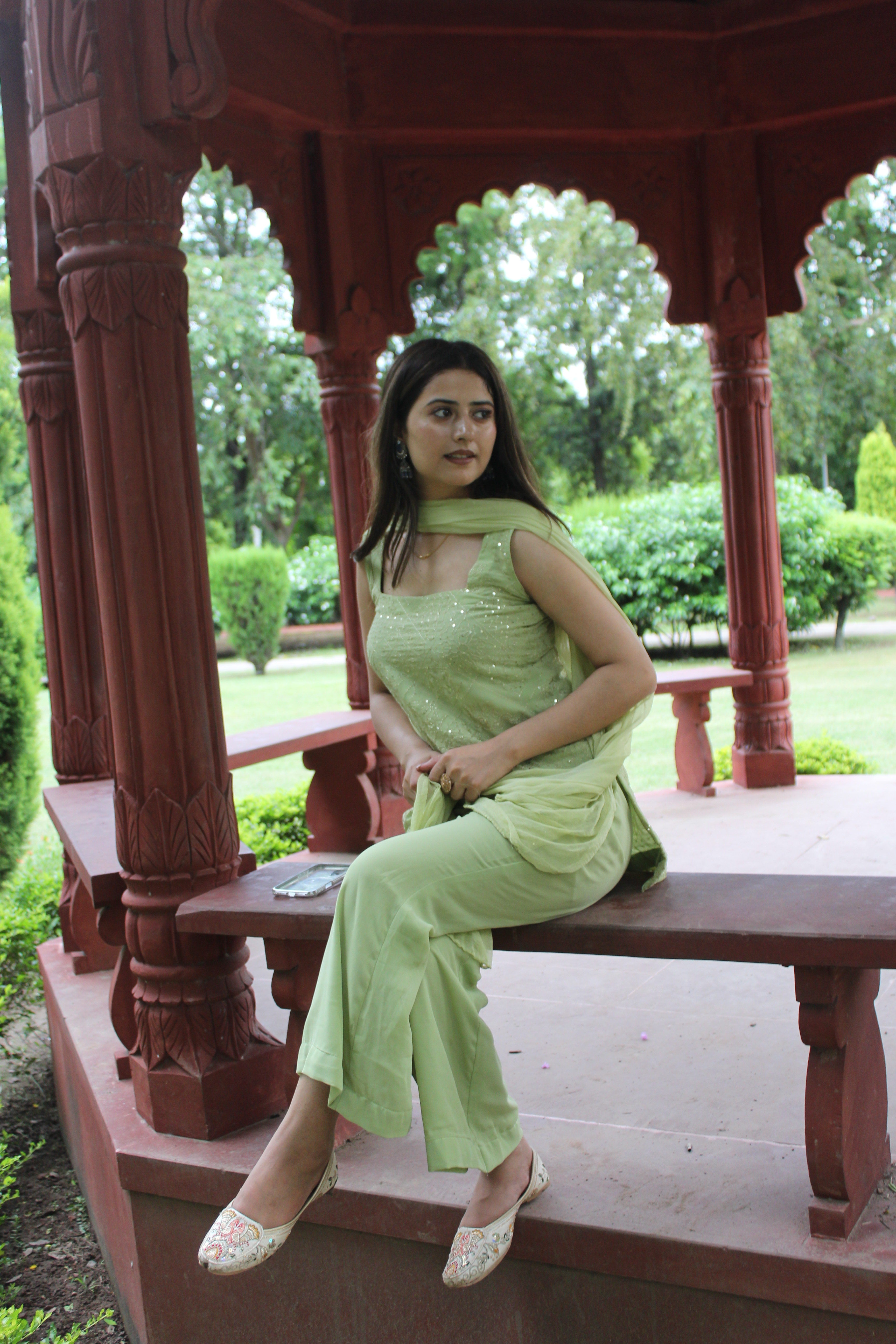 Green Parallel Suit with Dupatta