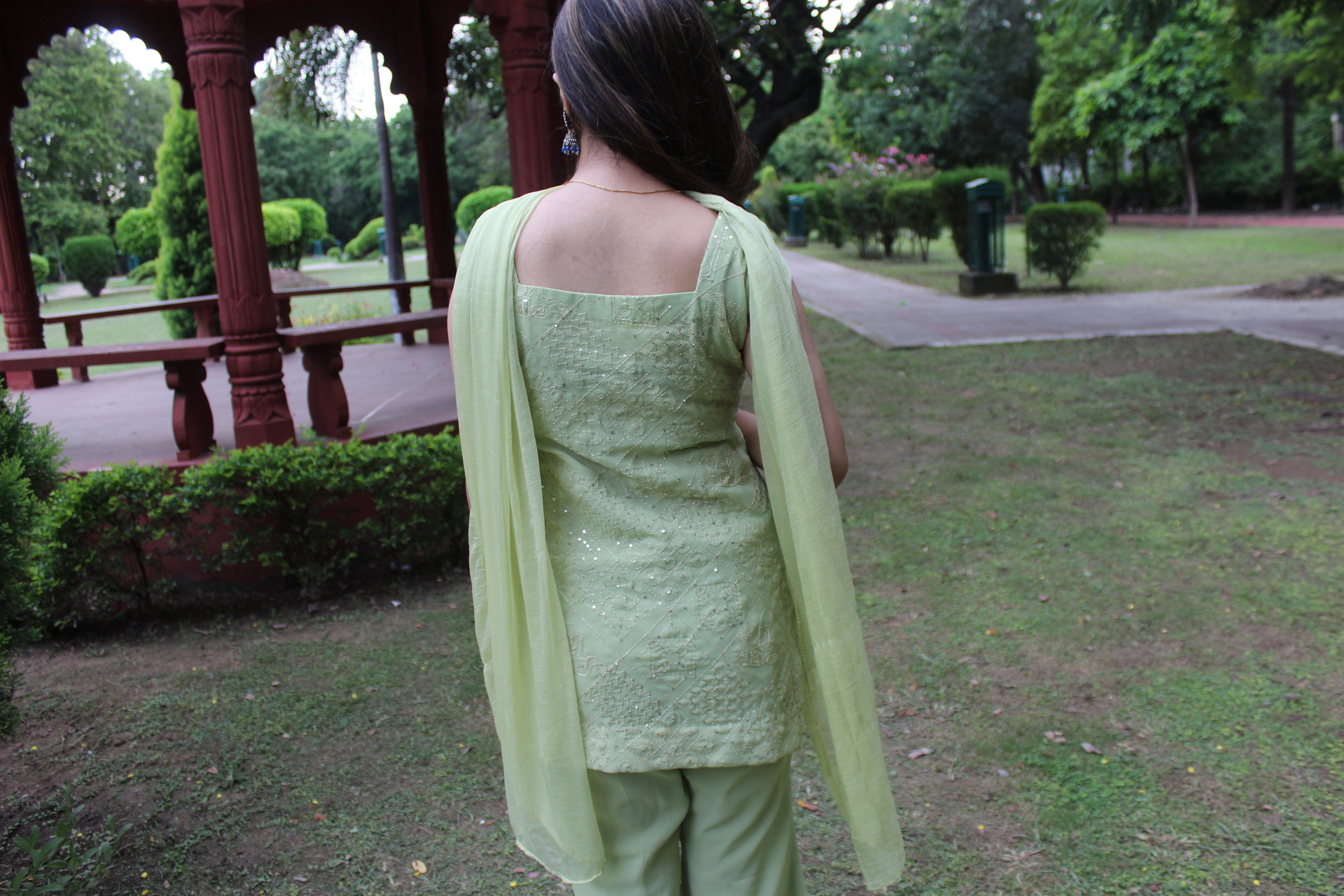 Green Parallel Suit with Dupatta