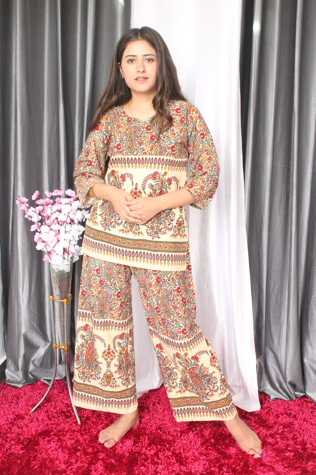 Palazzo Top Co-Ord Set Jaipuri Print Cotton Fabric Co-Ord Set ( Top & Palazzo )