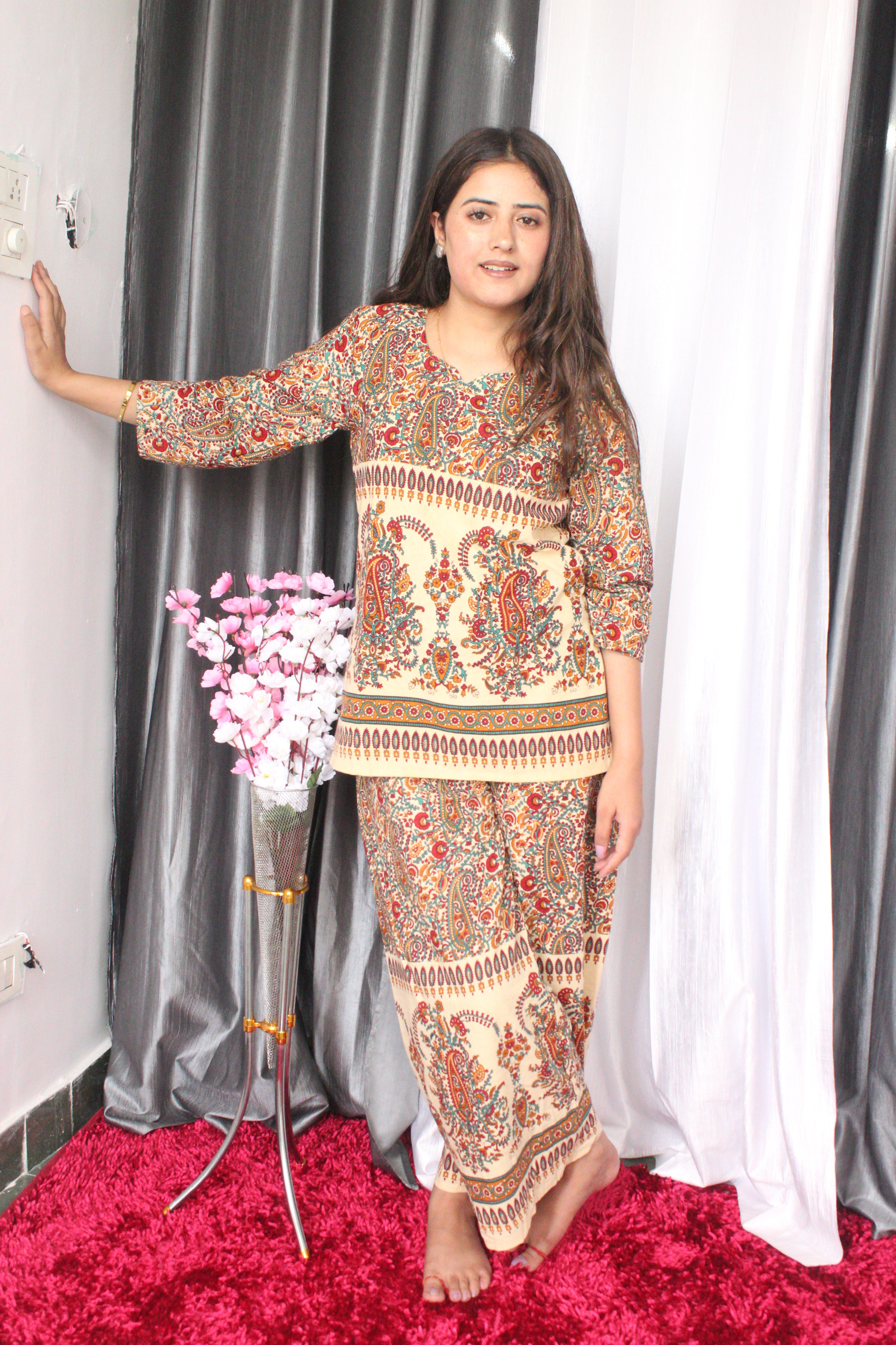 Palazzo Top Co-Ord Set Jaipuri Print Cotton Fabric Co-Ord Set ( Top & Palazzo )