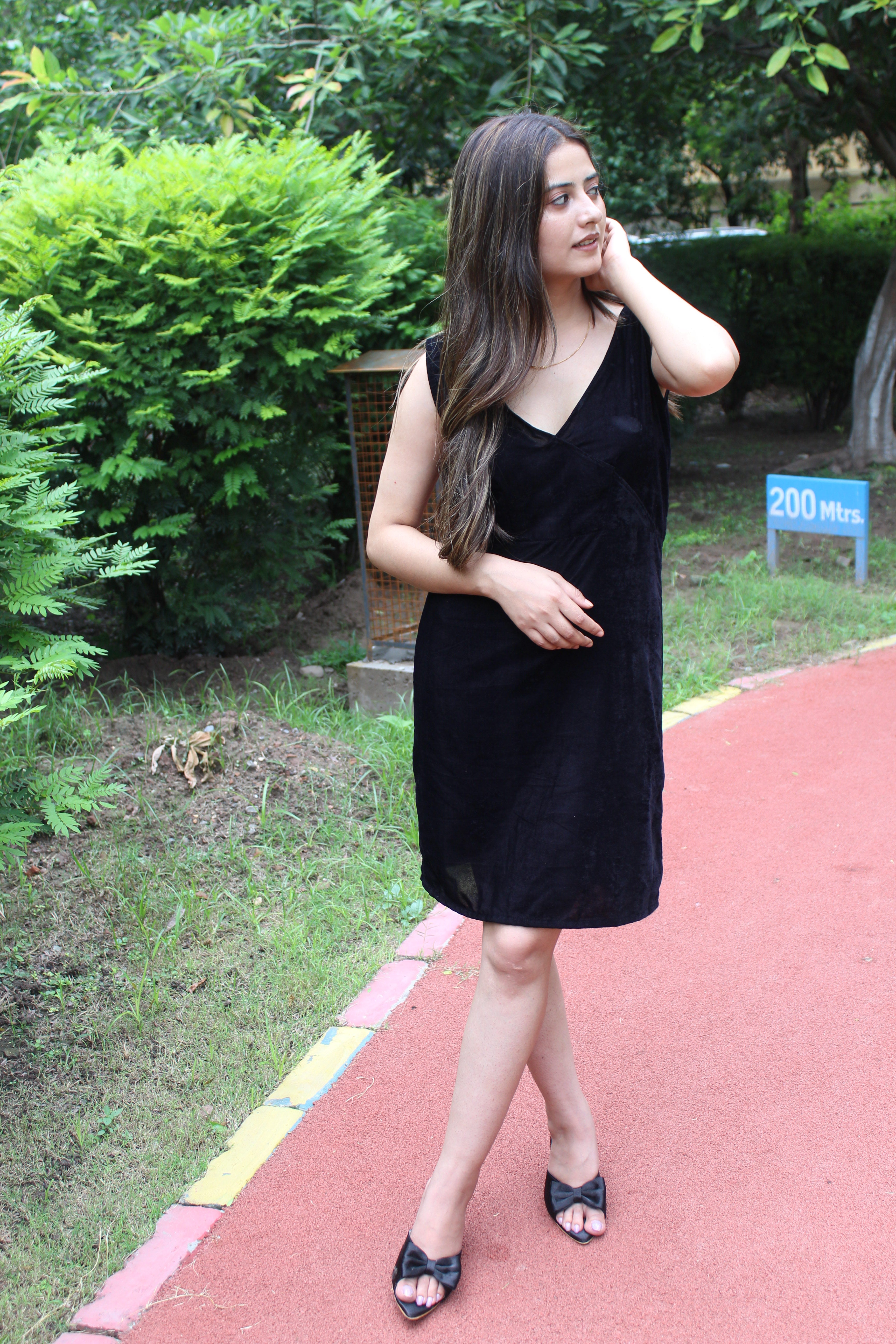 Noir Elegance Black Velvet Fit dress