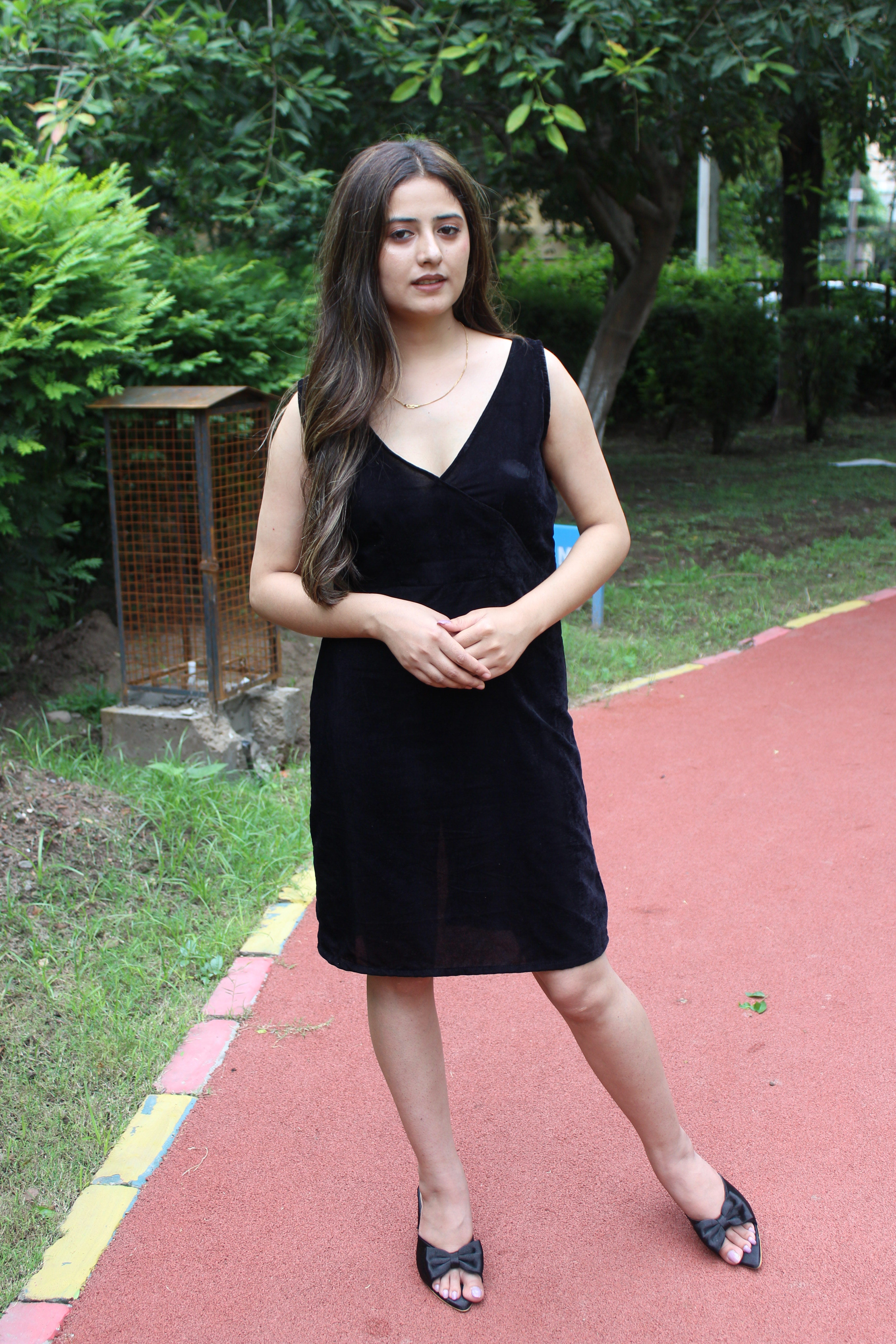 Noir Elegance Black Velvet Fit dress