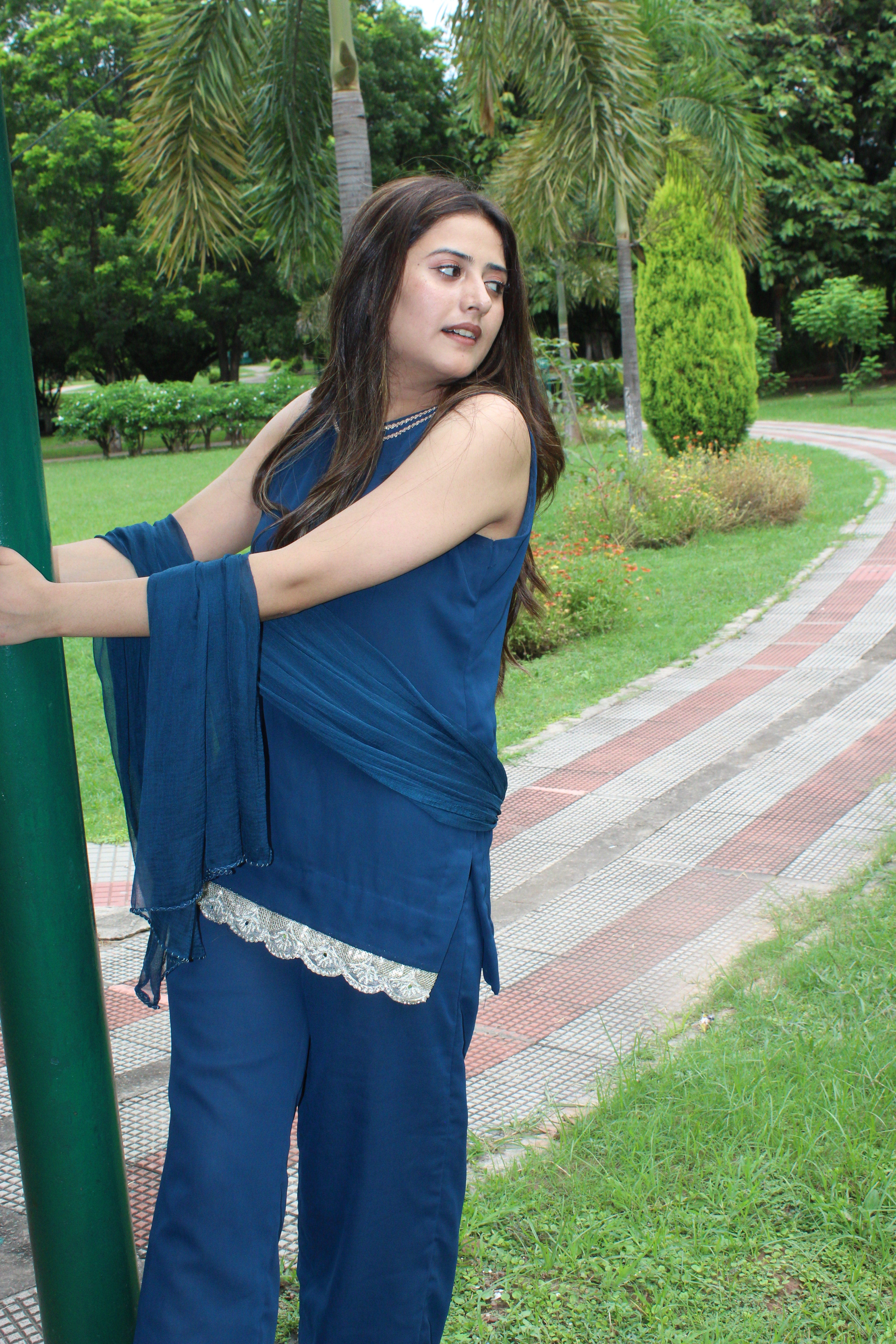 Elegant Blue Plazo Suit with Short Kurta – Festive &amp; Party Wear Set for Women