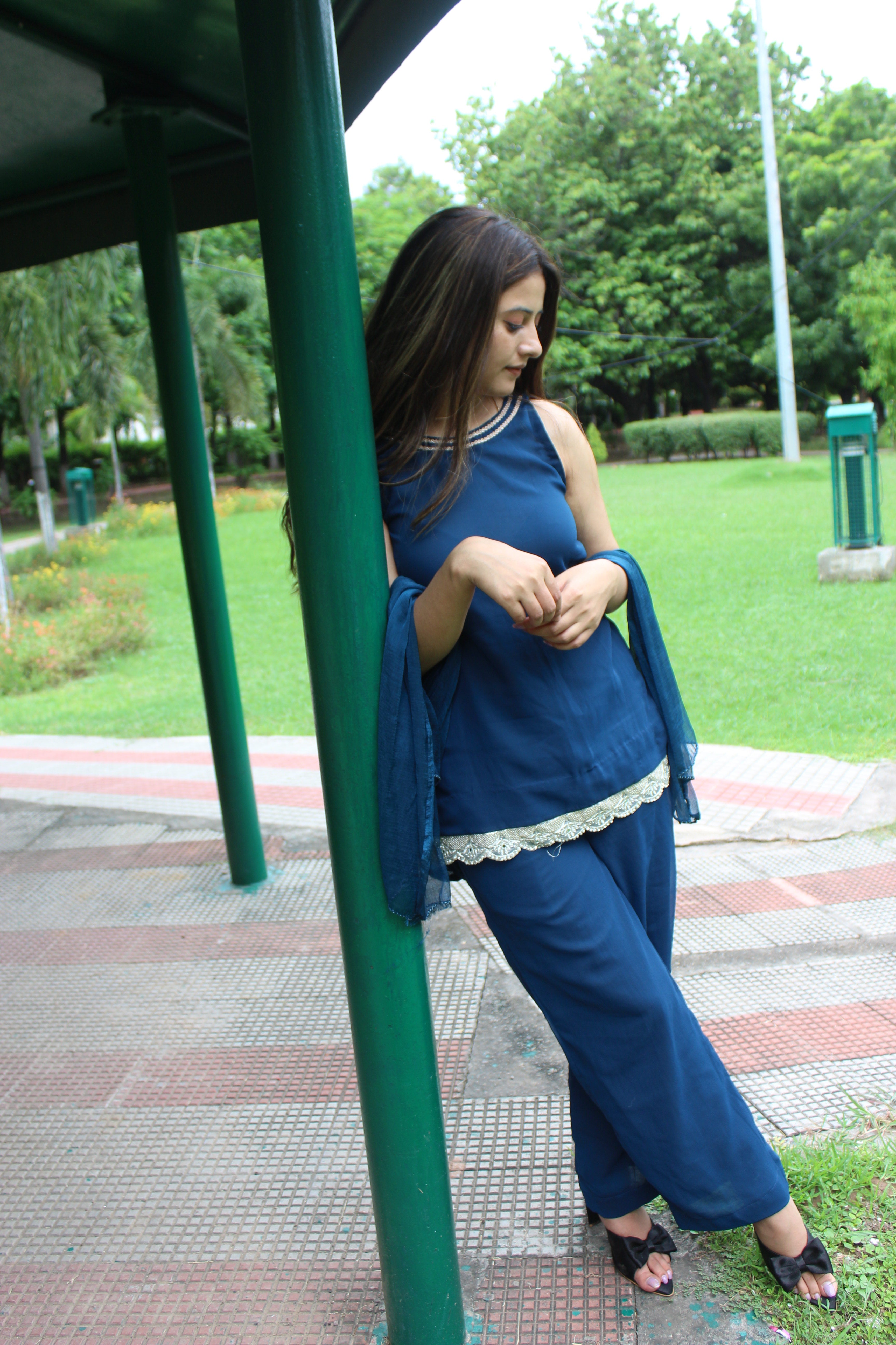 Elegant Blue Plazo Suit with Short Kurta – Festive &amp; Party Wear Set for Women
