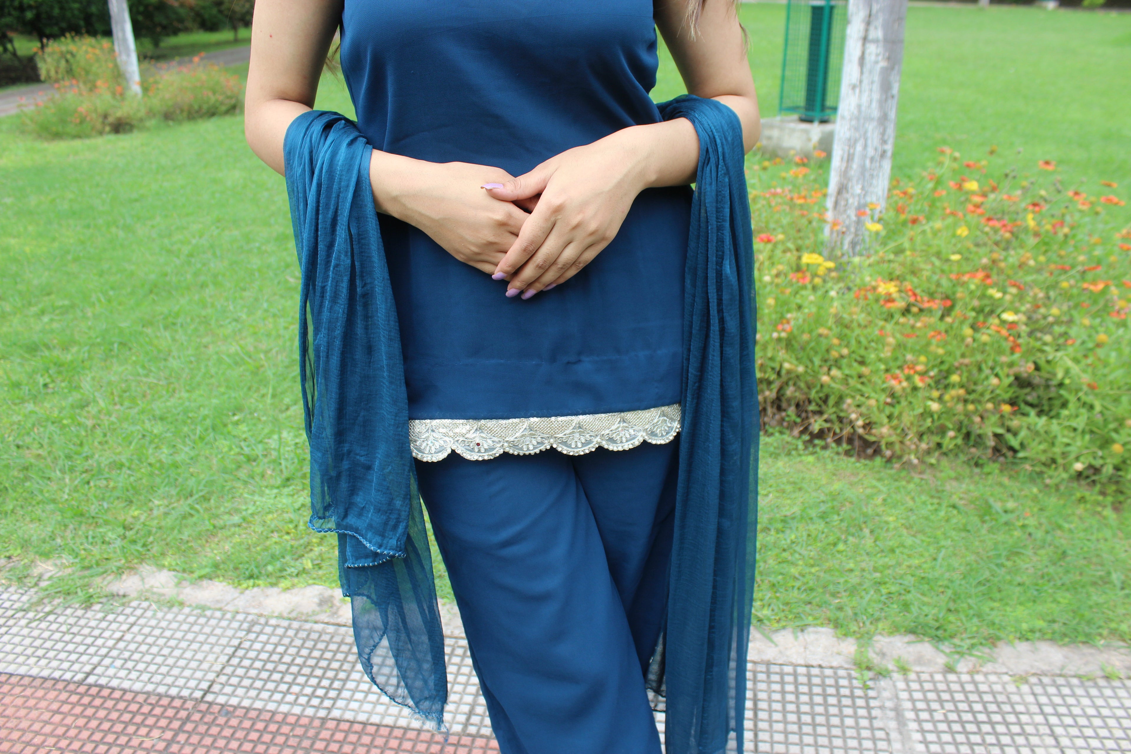 Elegant Blue Plazo Suit with Short Kurta – Festive &amp; Party Wear Set for Women