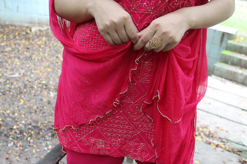 georgette fabric Parallel Suit with Dupatta